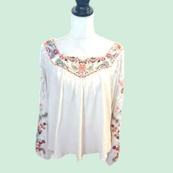 Soft Surroundings White Long Sleeve Embroidered Colorful Southwest Style… - Picture 1 of 5